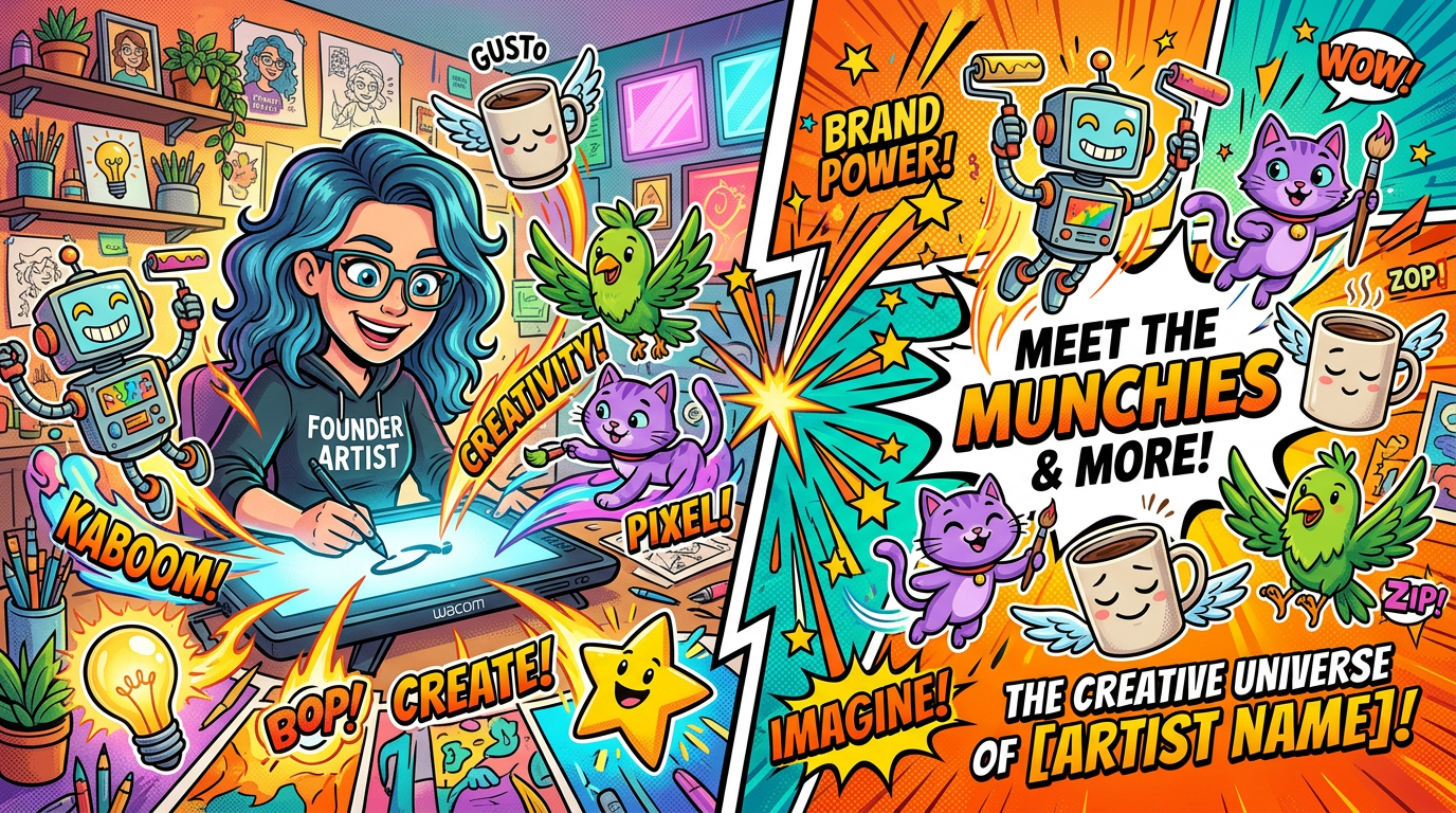 Cartoonist Studio founder artist creating vibrant custom brand mascots